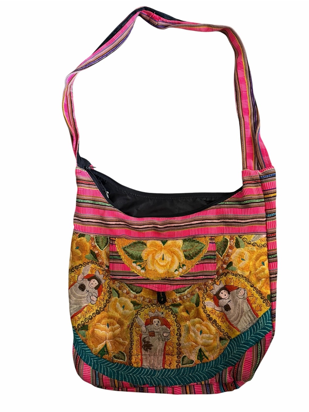 Handcrafted Floral Embroidered Pink Crossbody Bag